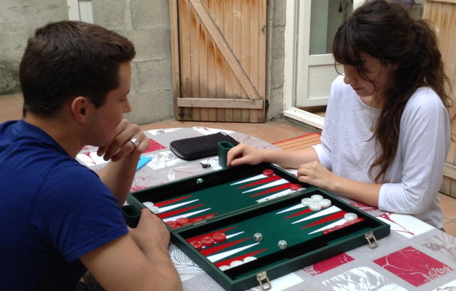 playing backgammon