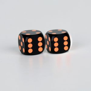 Precision dice calibrated Black with Black- orange dots