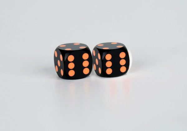 Precision dice calibrated Black with Black- orange dots