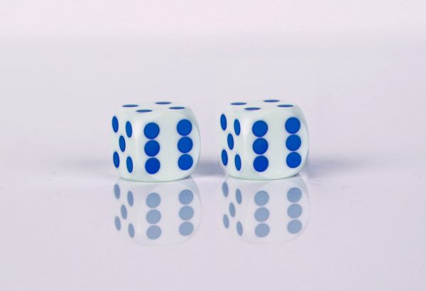 Precision dice calibrated White with blue dots
