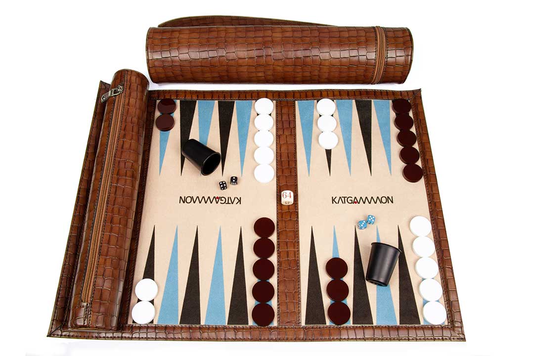 Roll-Up Backgammon Travel Game Set (Brown & Blue) - KATGAMMON ...