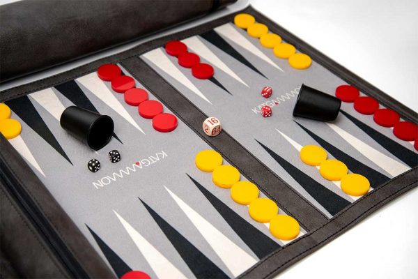 Roll-Up Backgammon Travel Game Set Gray Leather