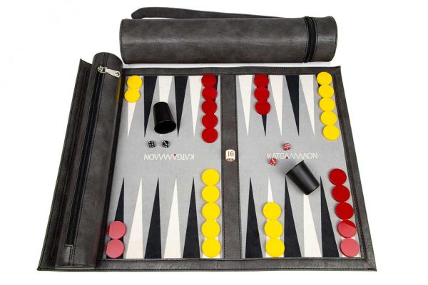 Roll-Up Backgammon Travel Game Set Gray Leather